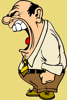 A cartoon image of a man truly upset at something or someone as he is yelling his head off.