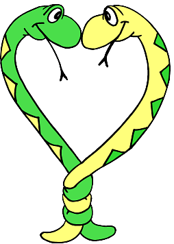 A cartoon image of two snakes, intertwined with one another. You can tell that obviously, in their bathroom, they have towels that have 'hiss' and 'hers' etched on them.