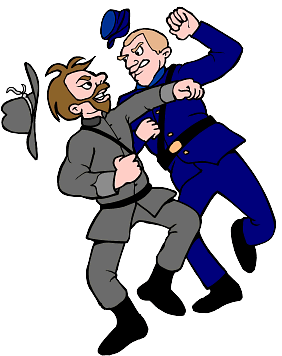 Cartoon image of two soldiers, one from the North and one from the South, fighting each other.