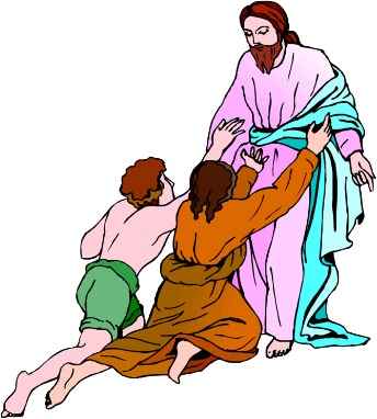 Jesus helping two lepers.