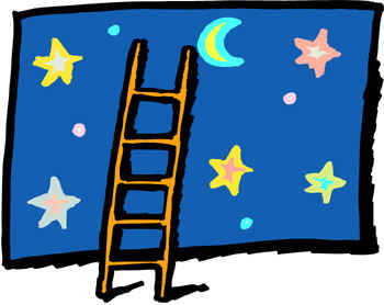 Cartoon image of a ladder reaching into the heavens.