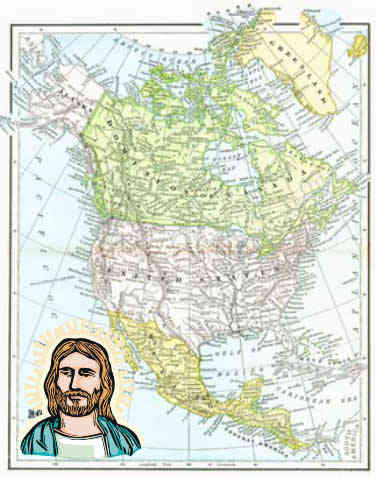 An image of a map with Jesus' picture in the lower, left hand corner.