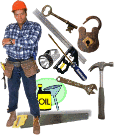 A man surrounded by his many tools.