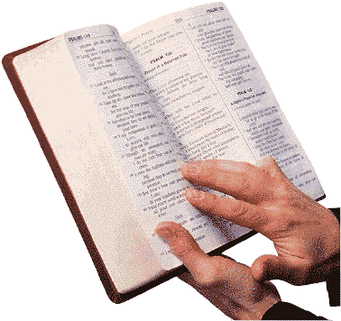 Picture of a man's hands holding an open Bible.